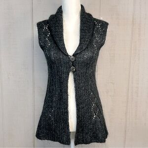 Eddie Bauer Womens Y2K Sweater‎ Vest Size S Mohair Blend Hand Knit Gray Preppy